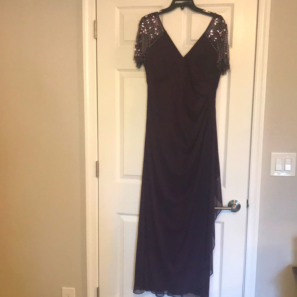XSCAPE Beaded Sleeve Gown, Plum, Size 10